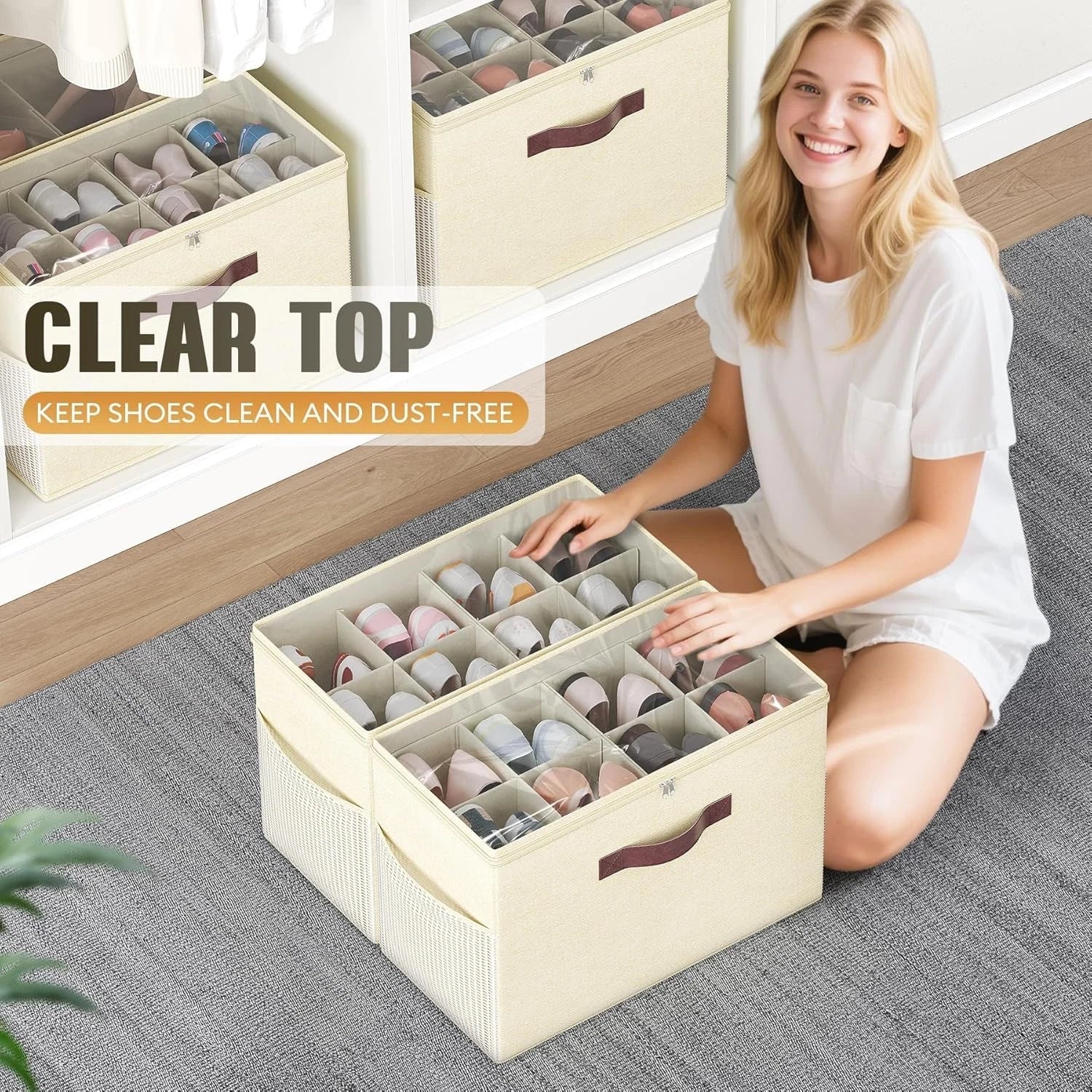 2-piece shoe cabinet storage box,transparent foldable shoe boxadjustable shelves 07FC0E-D4 - KOEEK