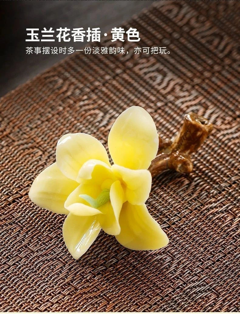 Ceramic Magnolia Stick Incense Holder Set Tea Room Desk Decor 07FC0E-D4 - KOEEK
