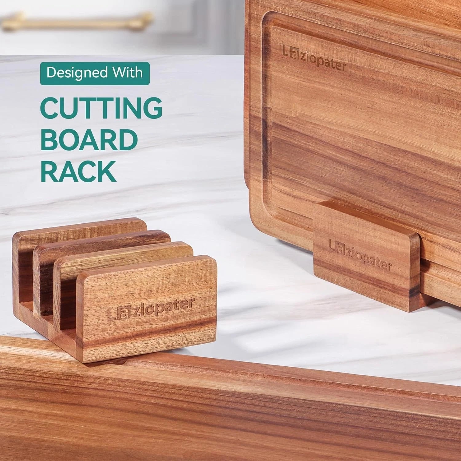 Acacia Wood Cutting Board，Solid Wood Cutting Board Set of 3 with Holder 07FC0E-D4 - KOEEK