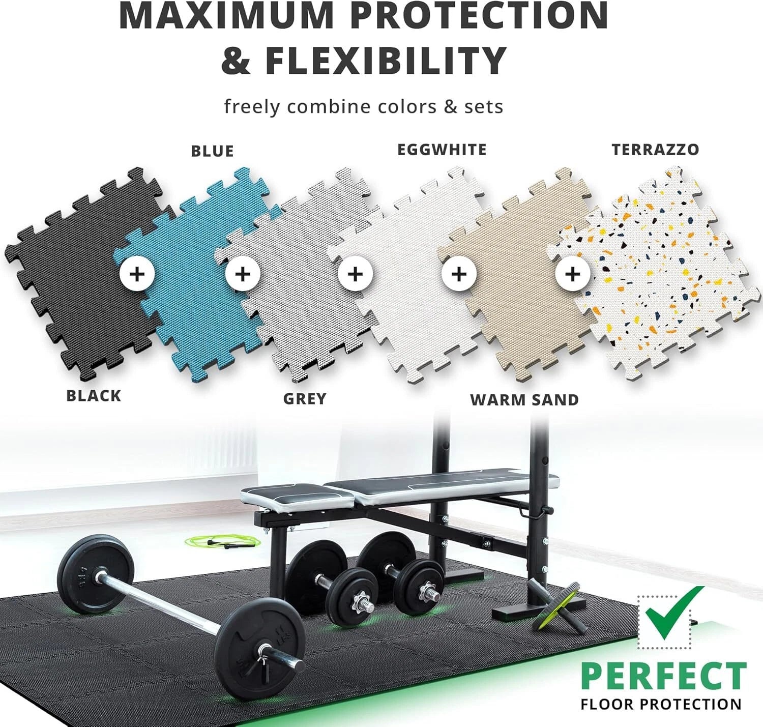 Gym Floor Set - Interlocking EVA Soft Foam Floor Mats, 18 Piece Puzzle Style 07FC0E-D4 - KOEEK