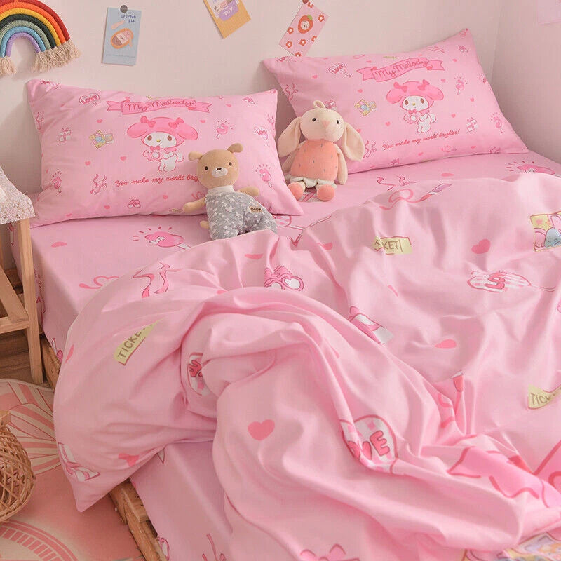Kurami My Melody Cinnamoroll Cartoon Bedding Set Quilt Sheet Cover Pillow Case 07FC0E-D4 - KOEEK