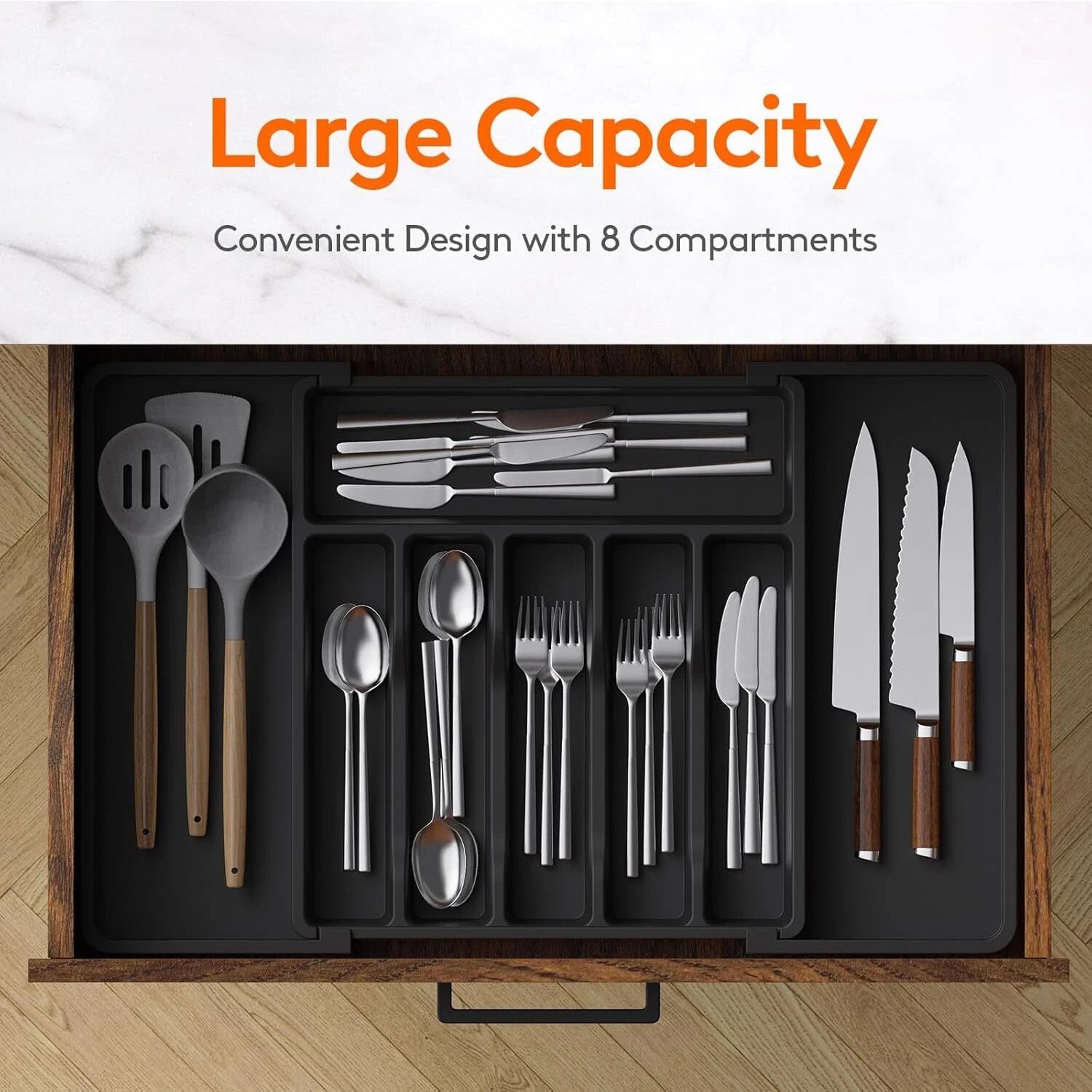 Silverware Drawer Organizer, Expandable Utensil Tray for Kitchen, BPA Free 07FC0E-D4 - KOEEK