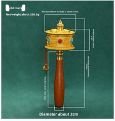 19.3cm Alloy Hand-cranked Six-character Mantra Buddhism Scripture Prayer Wheel 07FC0E-D4 - KOEEK