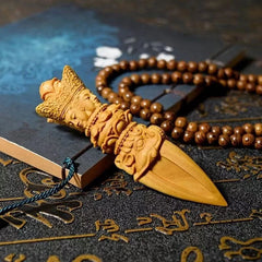 10CM Cliff Cypress Wood Handmade Carve Handicraft Buddha Statue Ornament Pendant 07FC0E-D4 - KOEEK