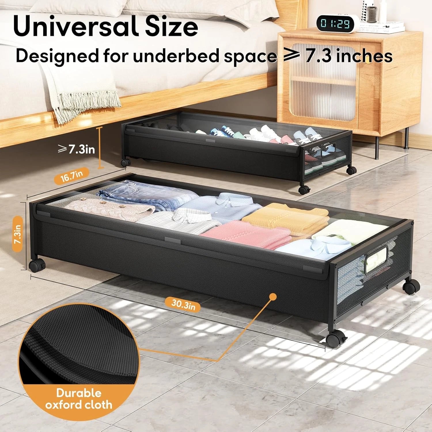Under Bed Storage Containers with Wheels 2 Pack Underbed Shoe Storage 07FC0E-D4 - KOEEK
