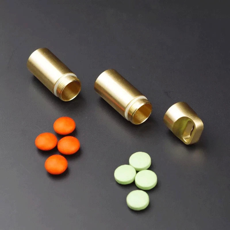 EDC Brass Waterproof Pill Case Holder EDC Pill Organizer Container 2 Compartment 07FC0E-D4 - KOEEK
