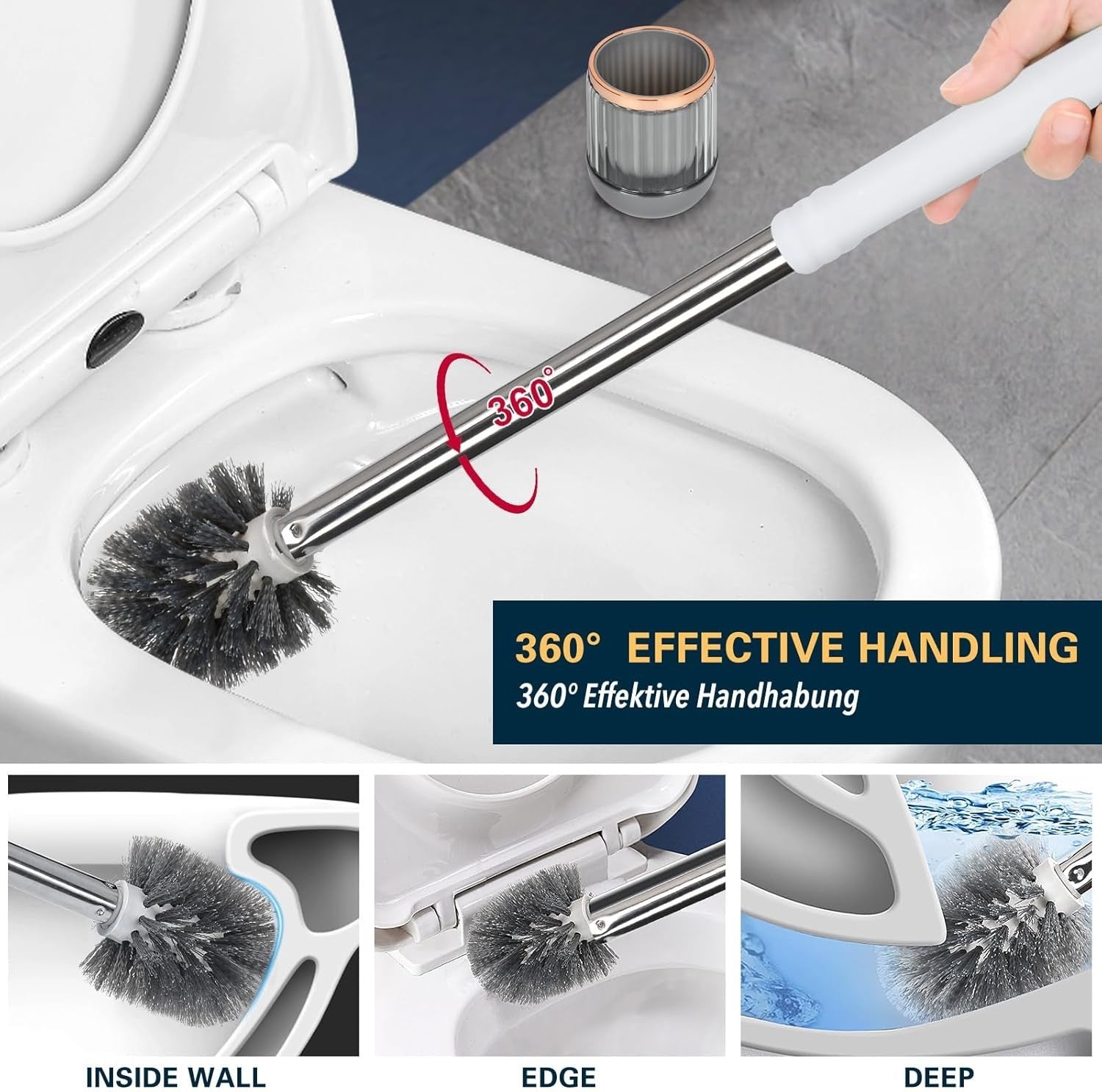 new Toilet Bowl Brush and Holder 2 Pack Long Handle for White 07FC0E-D4 - KOEEK