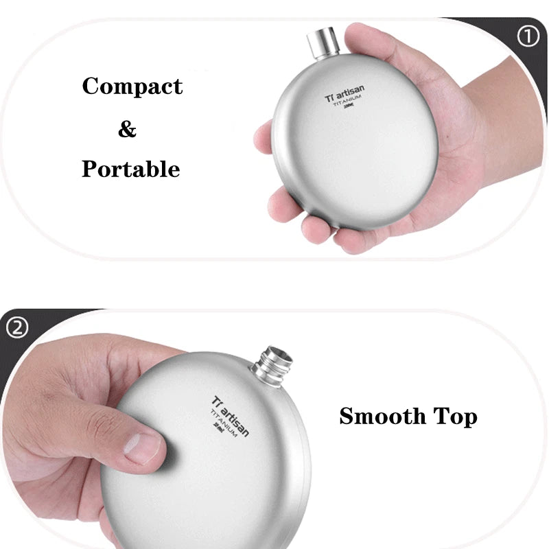 180ml Pure Titanium Hip Flask Portable Pocket Round Wine Bottle Outdoor Camping 07FC0E-D4 - KOEEK