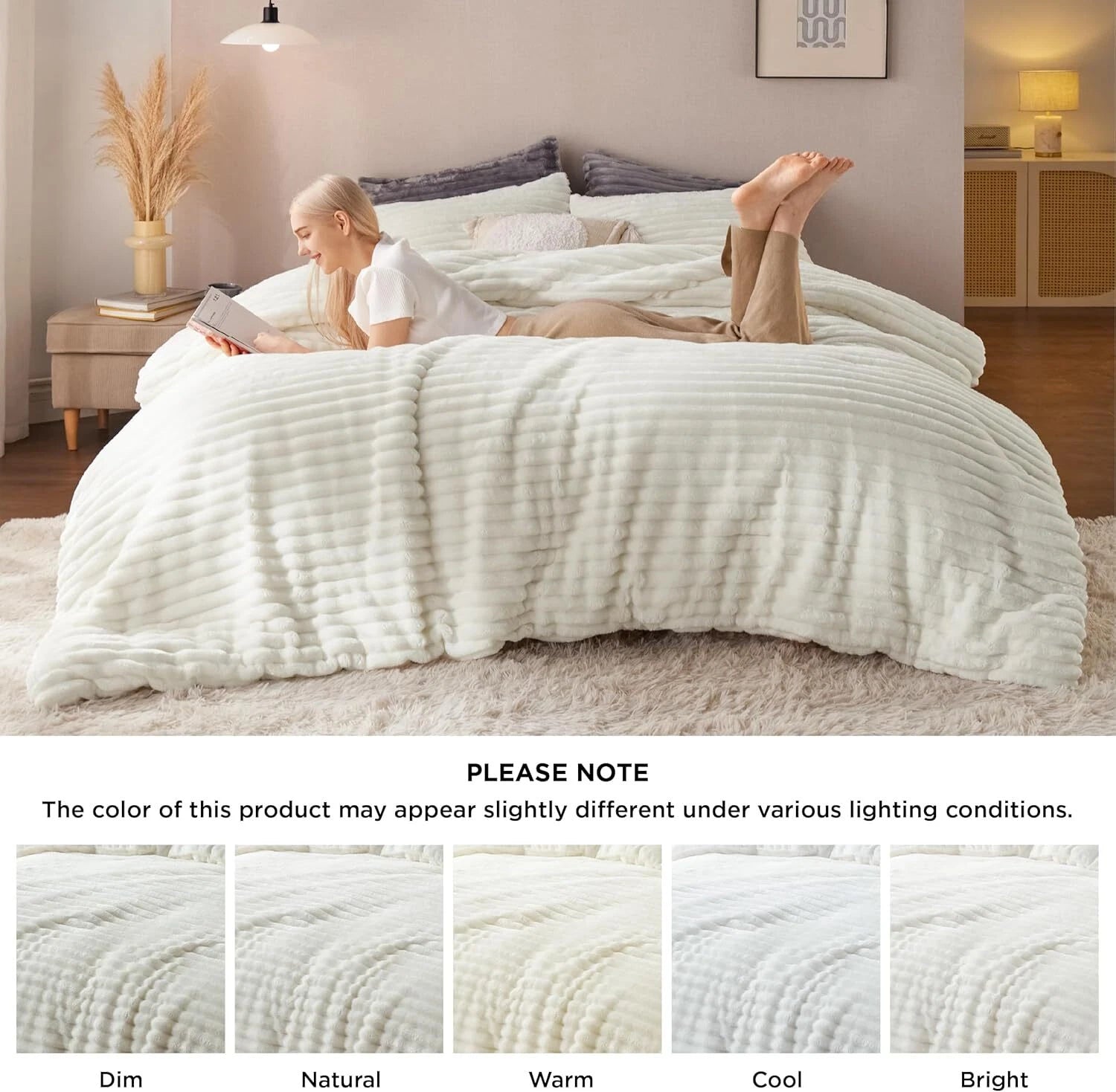 Queen Fluffy Comforter Set -3 pcs,1 plush queen comforter set with 2 pillowcases 07FC0E-D4 - KOEEK