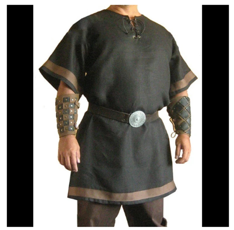 Men Medieval Viking Tunic Top Shirt Blouse Pirate Knight Cos Fancy Costume 07FC0E-D4 - KOEEK