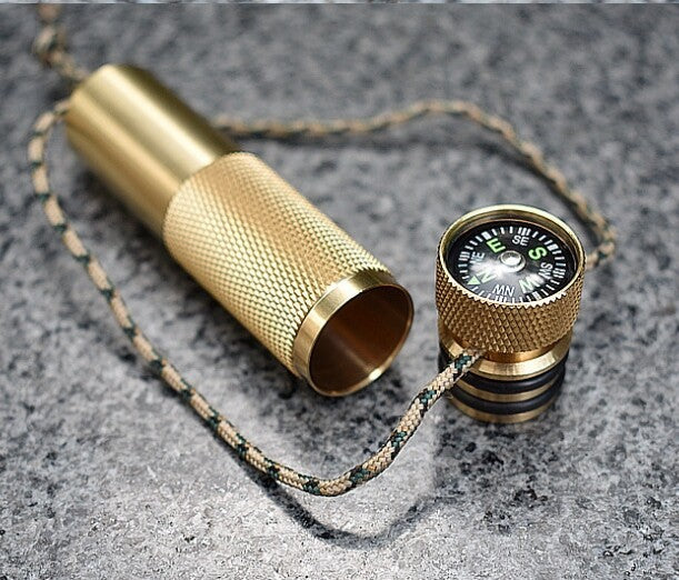 Brass Waterproof Pills Case Container Box Pendant Compass EDC Multi Tool Gifts 07FC0E-D4 - KOEEK