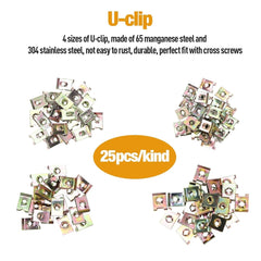 new 200PCS Car U‑Clips with Screw Assortment Kit, Automotive Screws Chrome/Brass 07FC0E-D4 - KOEEK