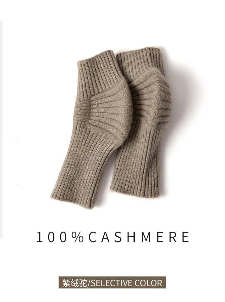 Unisex Mens Winter  Cashmere Khaki Knitted Knee Warmers Protection Pads 07FC0E-D4 - KOEEK