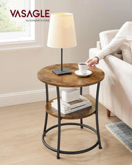 Side Table, Round Side Table with 2 Shelves, Rustic Brown and Ink Black 07FC0E-D4 - KOEEK