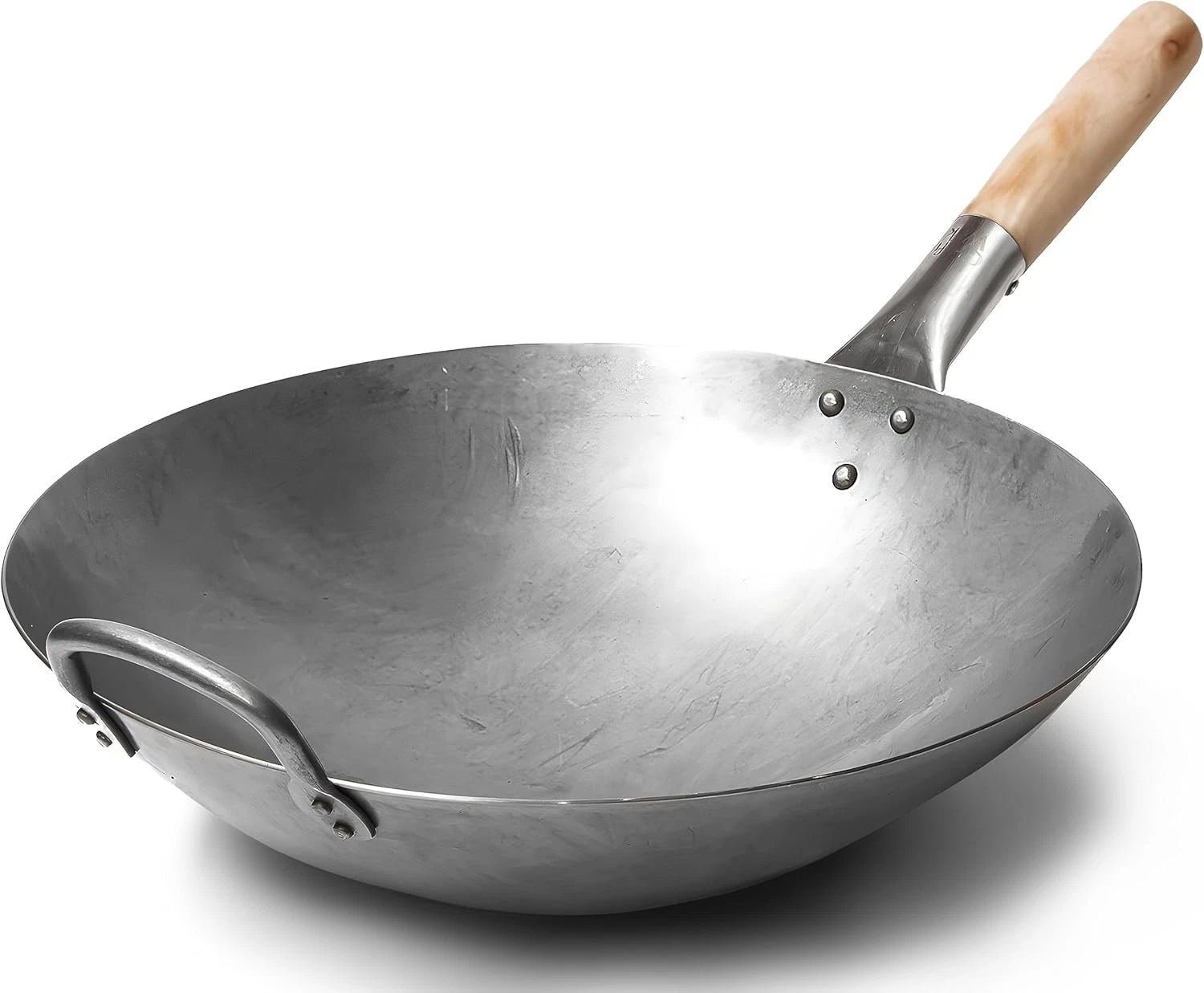 Traditional Hand Hammered Chinese Carbon Steel Wok with Wooden 07FC0E-D4 - KOEEK