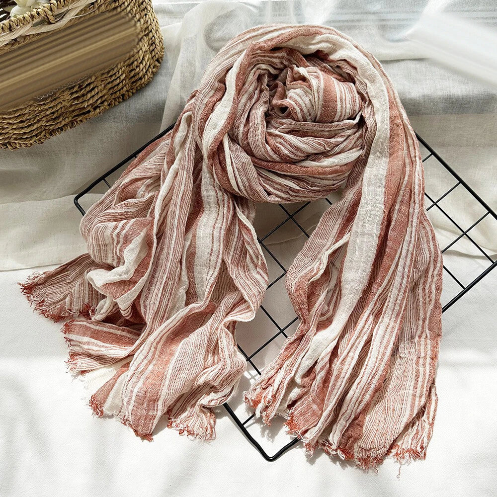 Cotton Scarf Men's Striped Shawls Head Scarf Wrinkled Muslim Scarves Unisex Soft 07FC0E-D4 - KOEEK