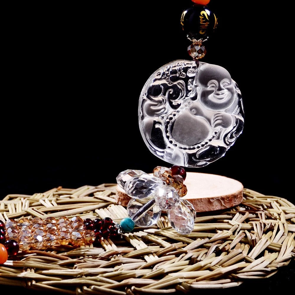 White Crystal Hanging Pendant Maitreya Laughing Buddha Car Interior Ornament 07FC0E-D4 - KOEEK