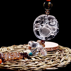 White Crystal Hanging Pendant Maitreya Laughing Buddha Car Interior Ornament 07FC0E-D4 - KOEEK