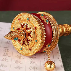 23cm Tibetan Brass Hand Cranked Ten-in-one Scripture Prayer Wheel Buddhist Decor 07FC0E-D4 - KOEEK