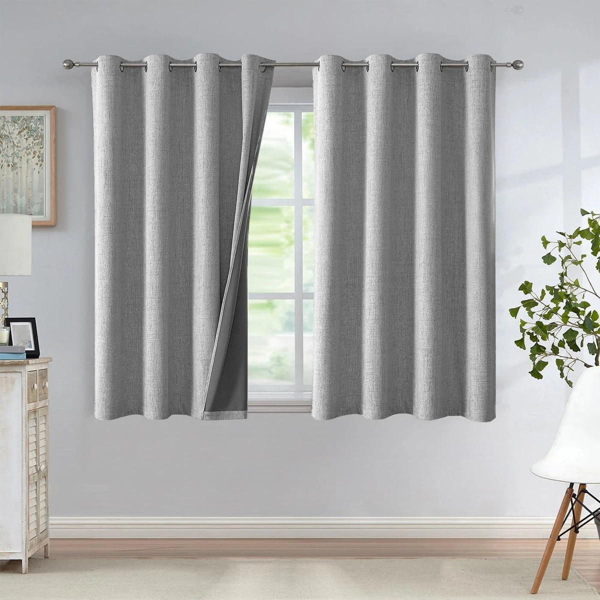 Total Blackout Bedroom Window Curtains Linen Textured Blackout, 2 Panels，Grey 07FC0E-D4 - KOEEK