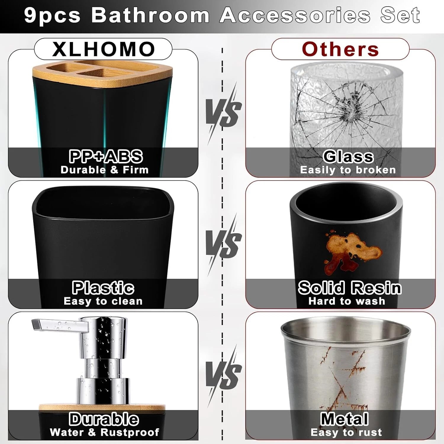 Bathroom Accessory Set, 9 Piece Black Bathroom Accessory Bathroom Decoration 07FC0E-D4 - KOEEK