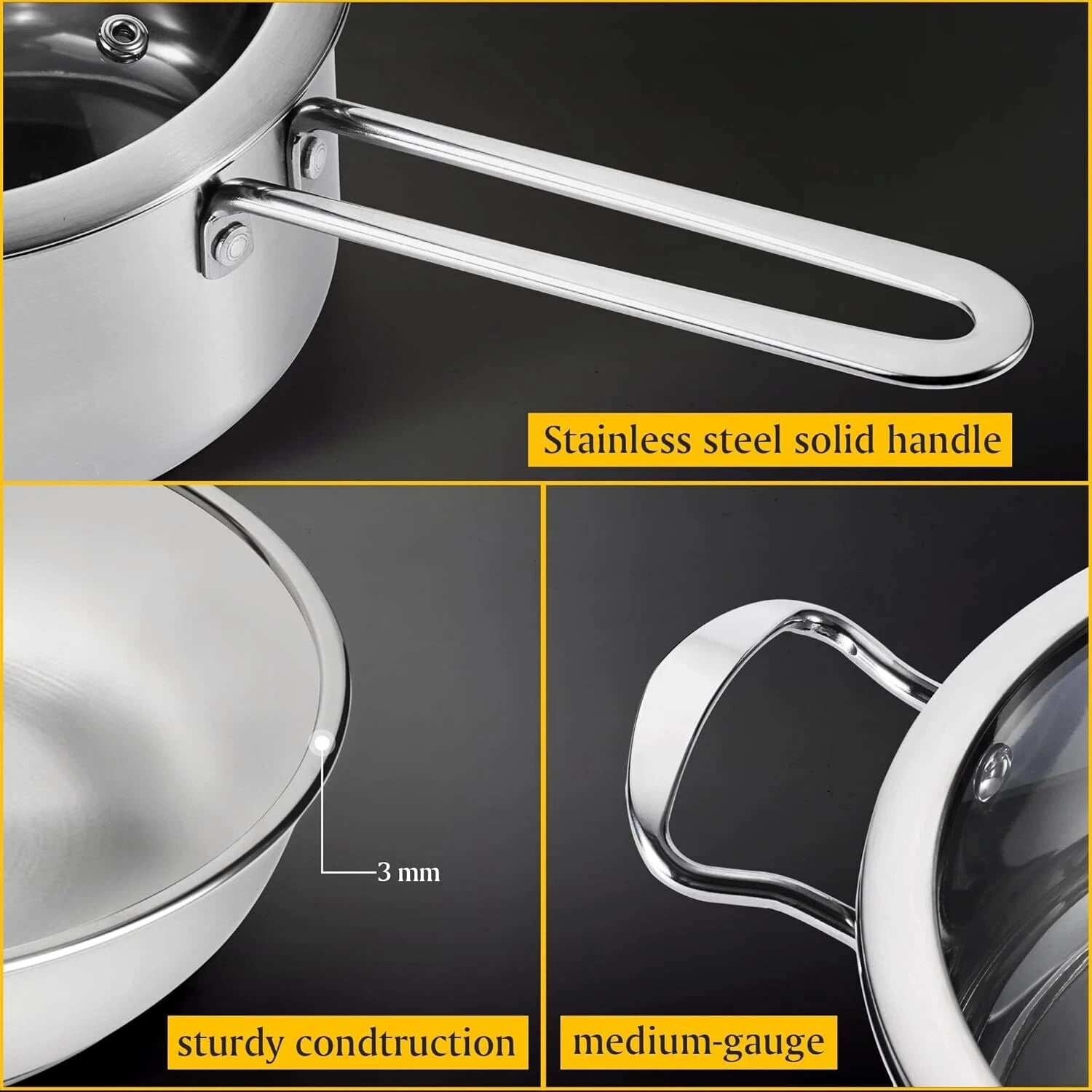 6 Piece Cookware Set, Stainless Steel Cookware Set,Nonstick Kitchen Cookware Set 07FC0E-D4 - KOEEK
