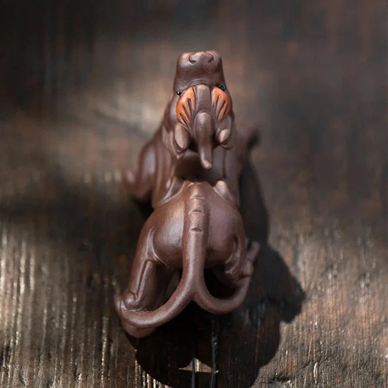 1Pair 9.2cm Yixing Purple Clay Wealth Pixiu Tea Pet Statue Auspicious Ornament 07FC0E-D4 - KOEEK