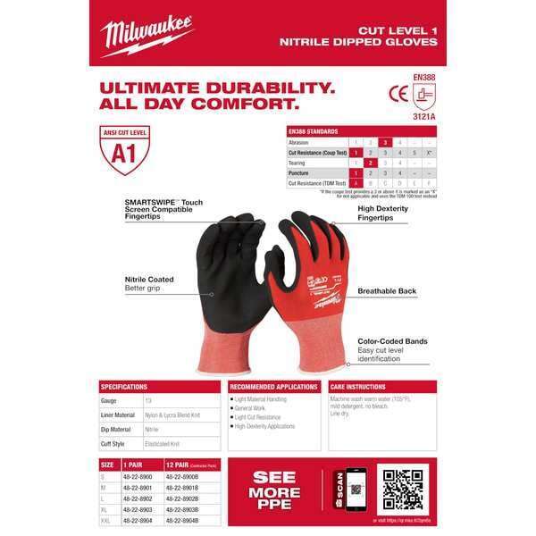 new Milwaukee Tool 48-22-8902B Cut Level 1 Nitrile Dipped Gloves - Large (12 Milwaukee - KOEEK