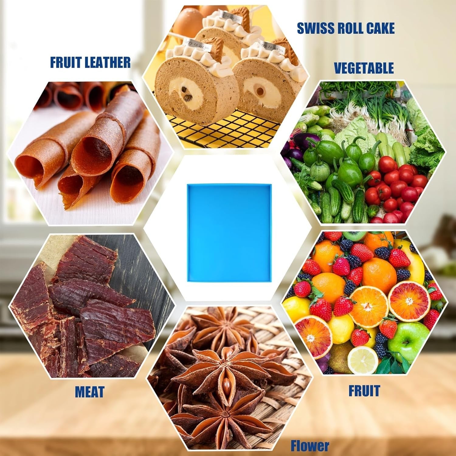 new 8PCS Silicone Dehydrator Trays with Edge Fruit Leather 12 x 10 Blue 07FC0E-D4 - KOEEK