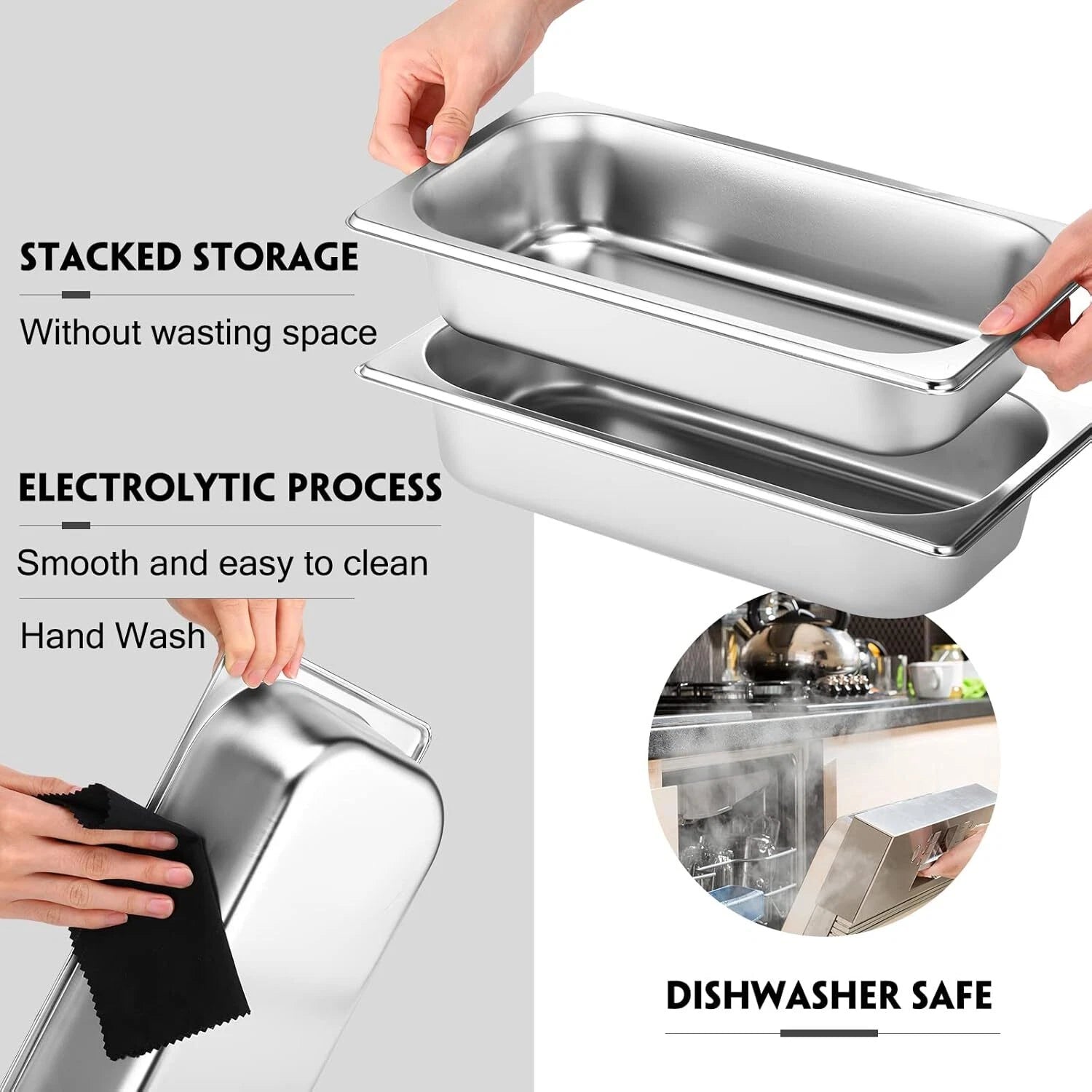 10 Pack Hotel Pan, Stainless Steel Steamer, 1/3 Size, 0.8 mm Thick 07FC0E-D4 - KOEEK
