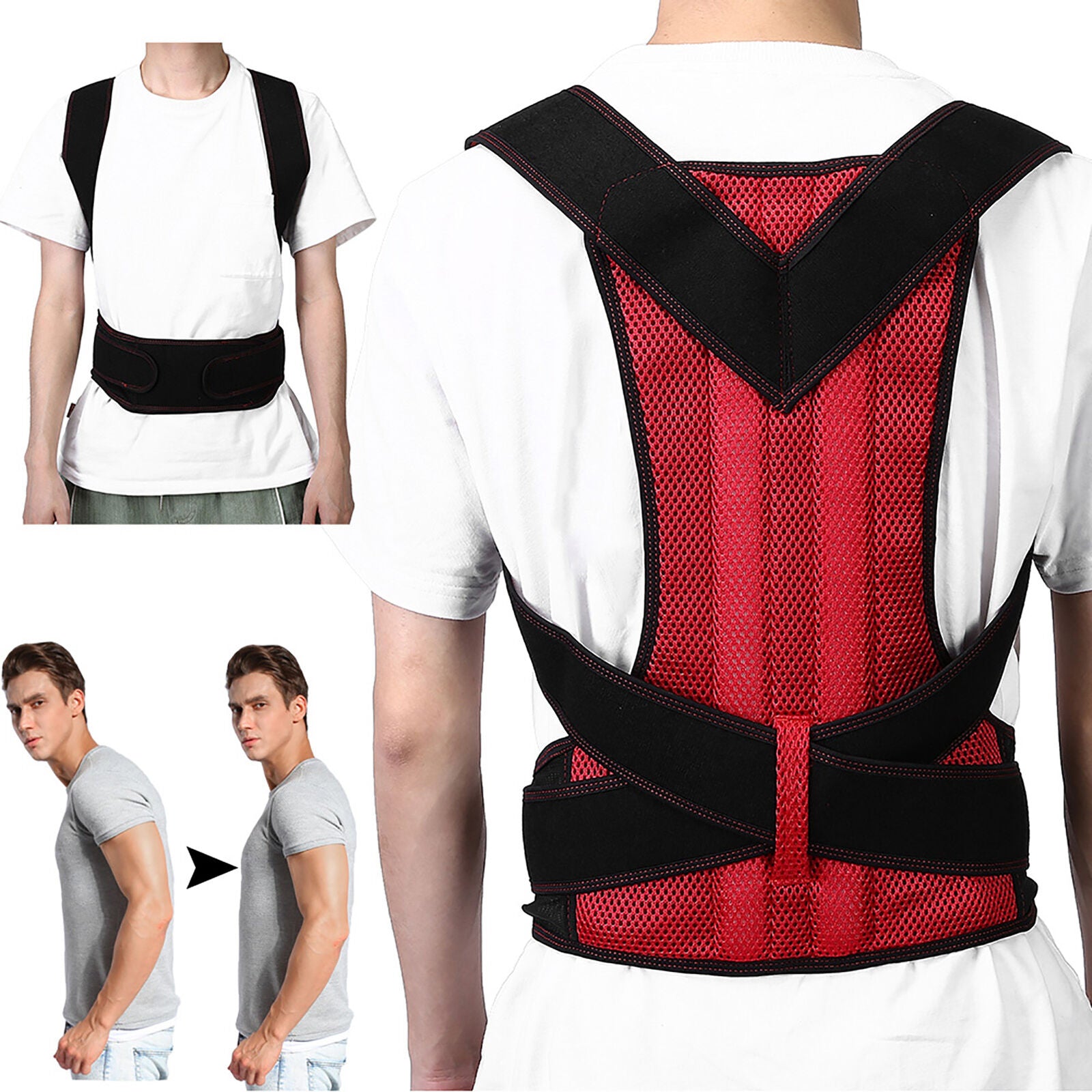 new Posture Corrector Brace Hunchback Correction Belt Back Spine (M Rouge) HGF koeek - KOEEK