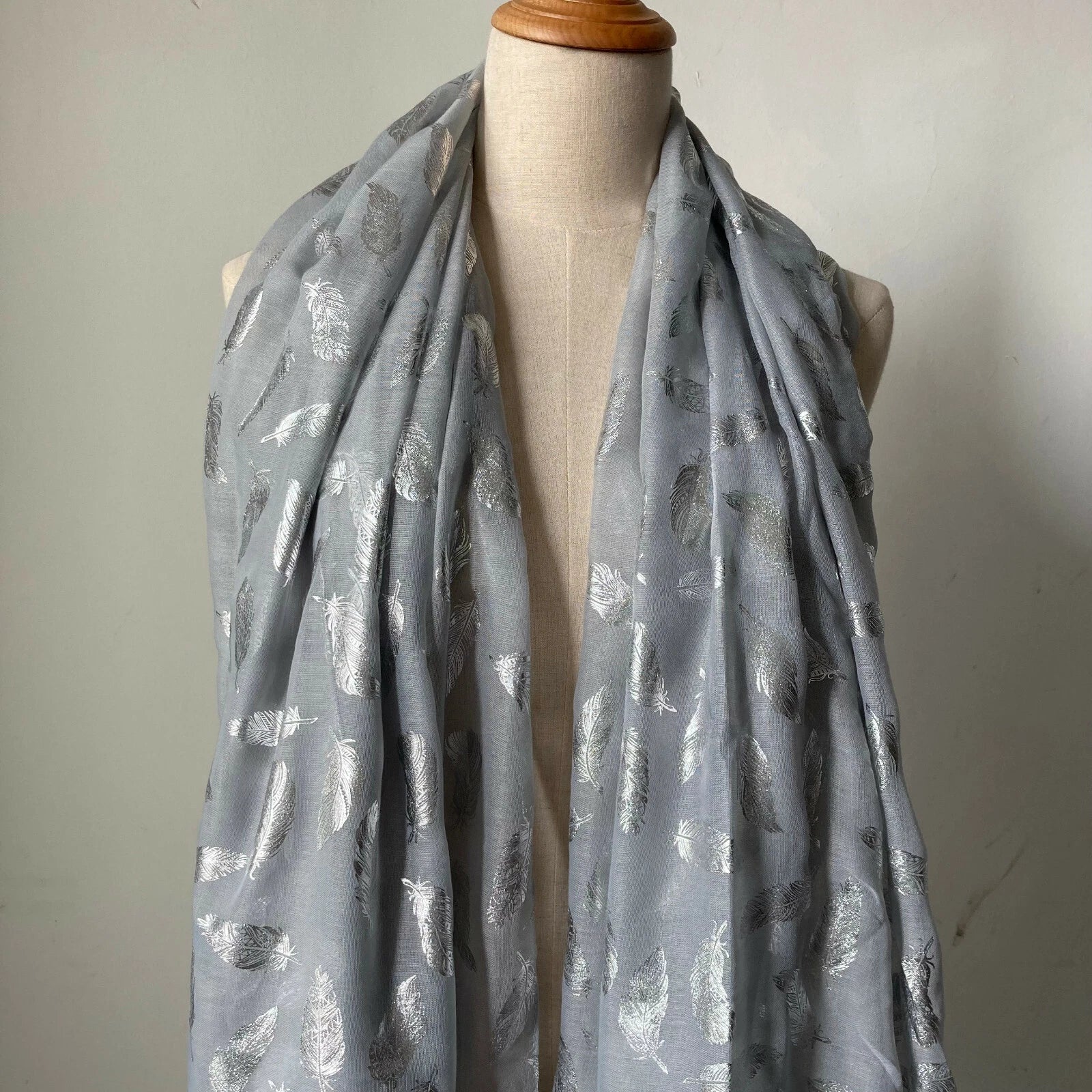 Womens Glitter Metallic Silver Feather Scarf Tassel Shawl Long Pashmina Stole 07FC0E-D4 - KOEEK