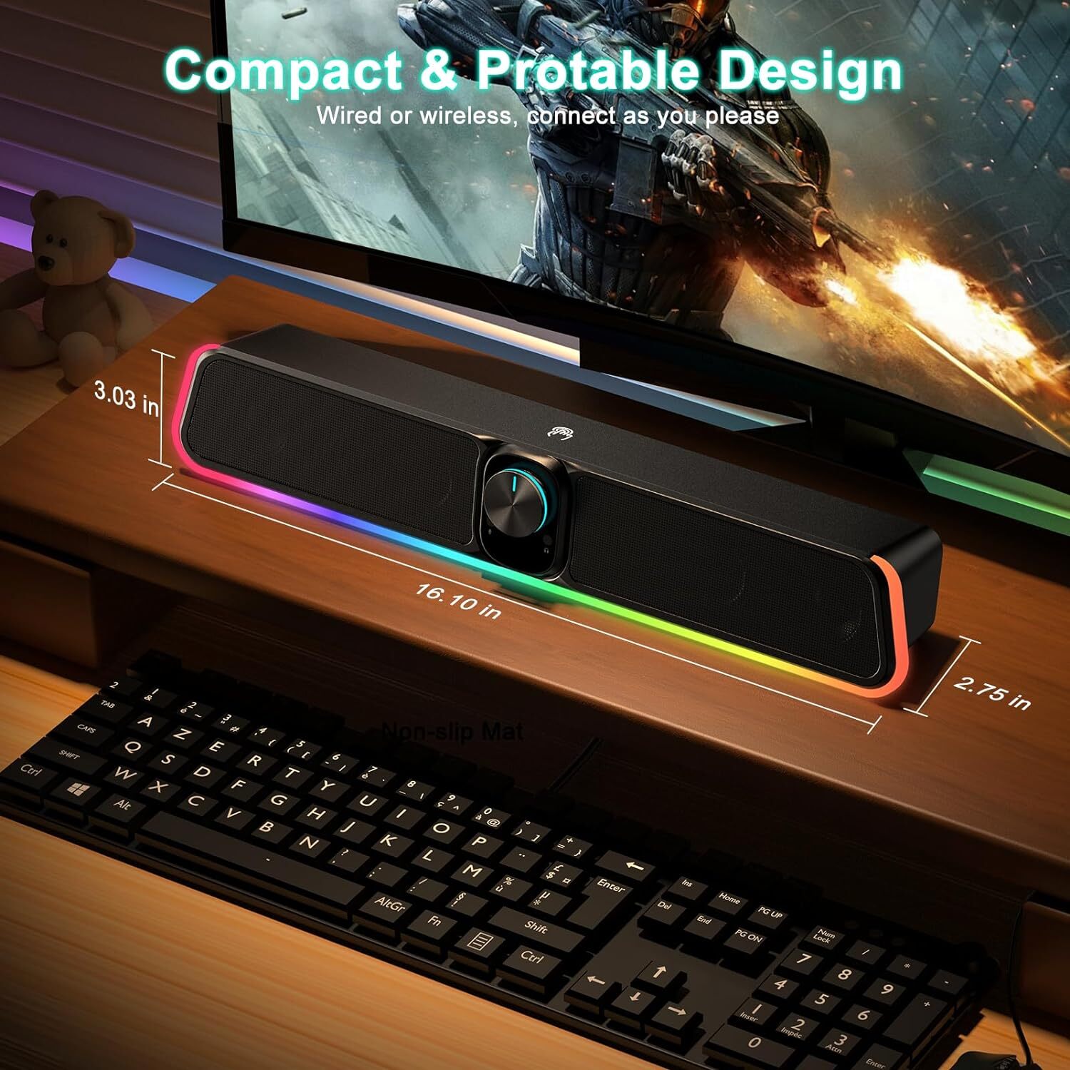 new Computer Speakers - Wired USB Powered Bluetooth E-3568 Black, Black 07FC0E-D4 - KOEEK