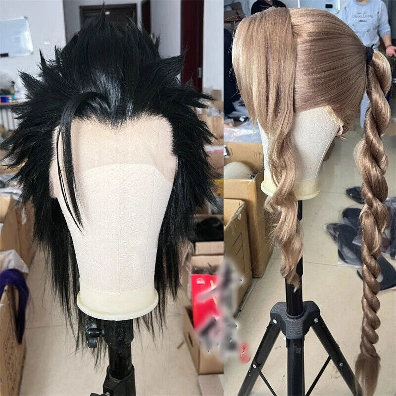 Final Fantasy 7 FF7 Aerith Zack Fair Cosplay Wig Handmade Unisex Long Hairpiece 07FC0E-D4 - KOEEK