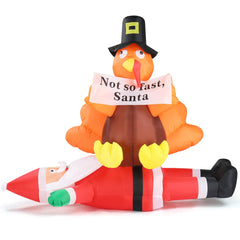 4.9FT Inflatable Turkey on Santa Claus Lighted Christmas Yard Decoration 07FC0E-D4 - KOEEK
