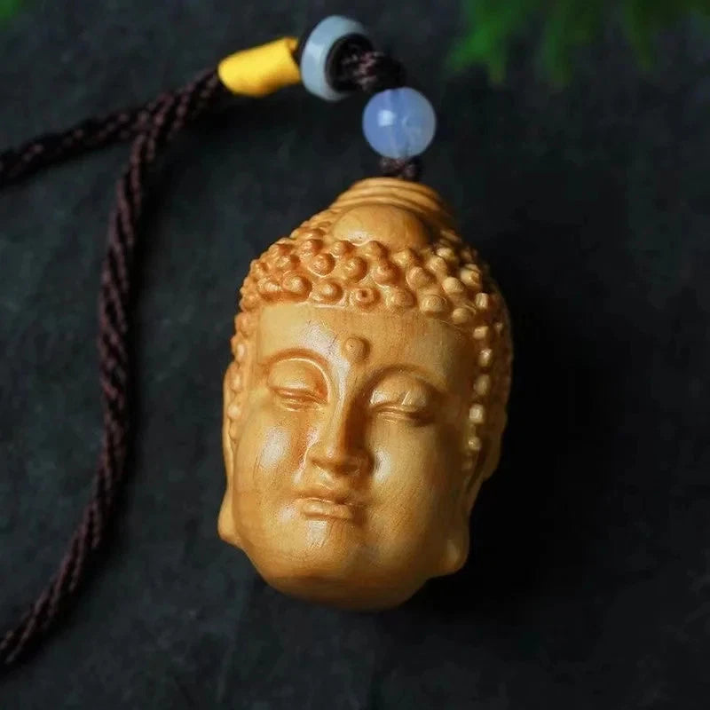 Natural Wood Hand-carved Buddha and Demon Between Buddhism Pendant Portable 07FC0E-D4 - KOEEK