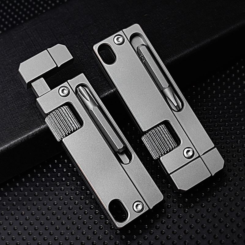 Titanium Mini Multi Tools Adjustable Wrench Pocket Pry Bar Crowbar Bits EDC Tool 07FC0E-D4 - KOEEK