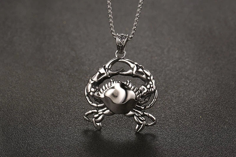 1 PC Men's Stainless Steel Amulet luck Crab Necklace Pendant w/ Chain 23.6" 07FC0E-D4 - KOEEK