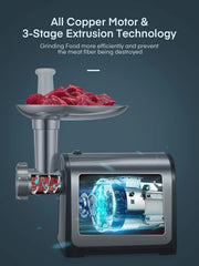 Electric meat grinder with 3 sausage tubes for home kitchen, stainless steel 07FC0E-D4 - KOEEK