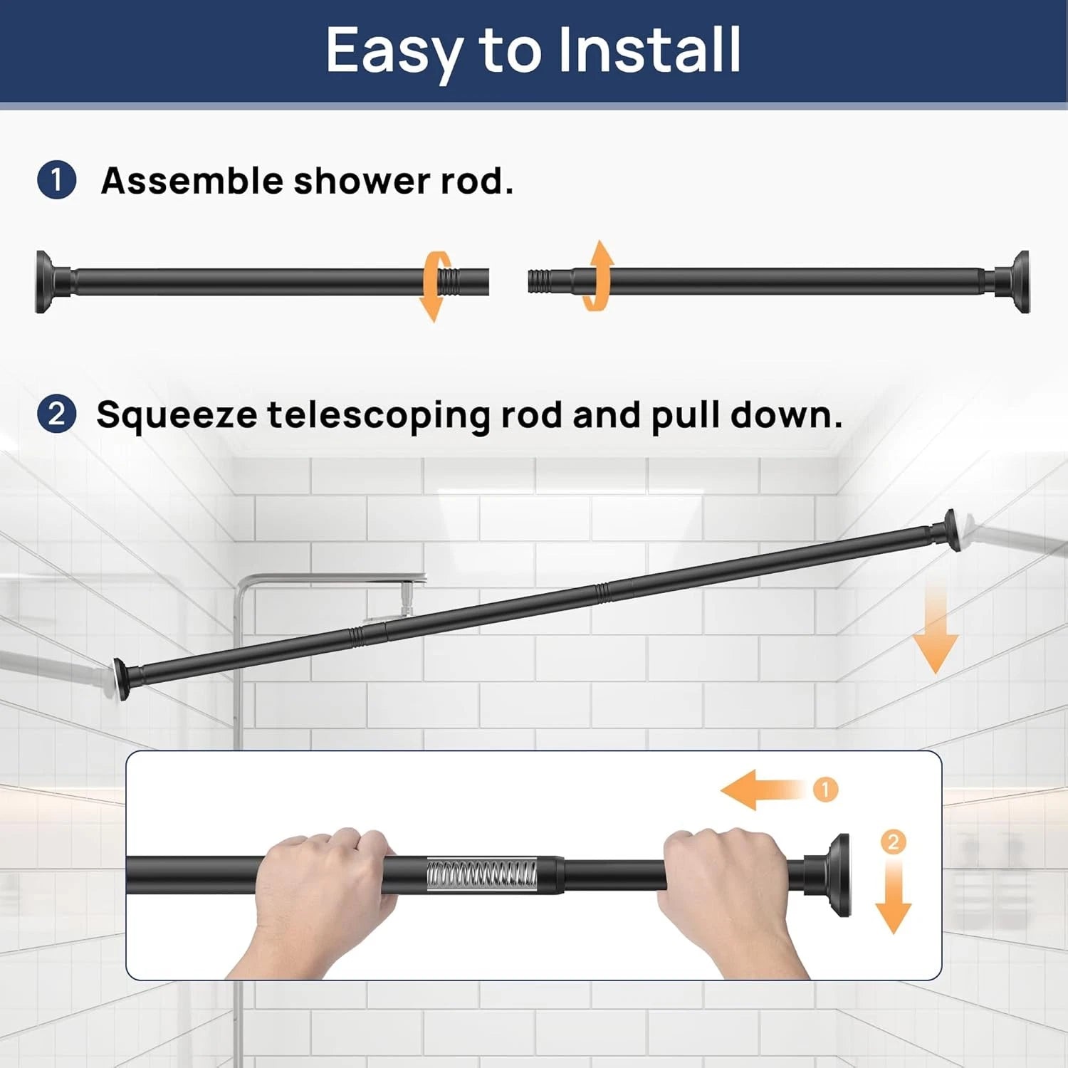 Matte black shower curtain rod, adjustable length (30 to 52 inches) 07FC0E-D4 - KOEEK