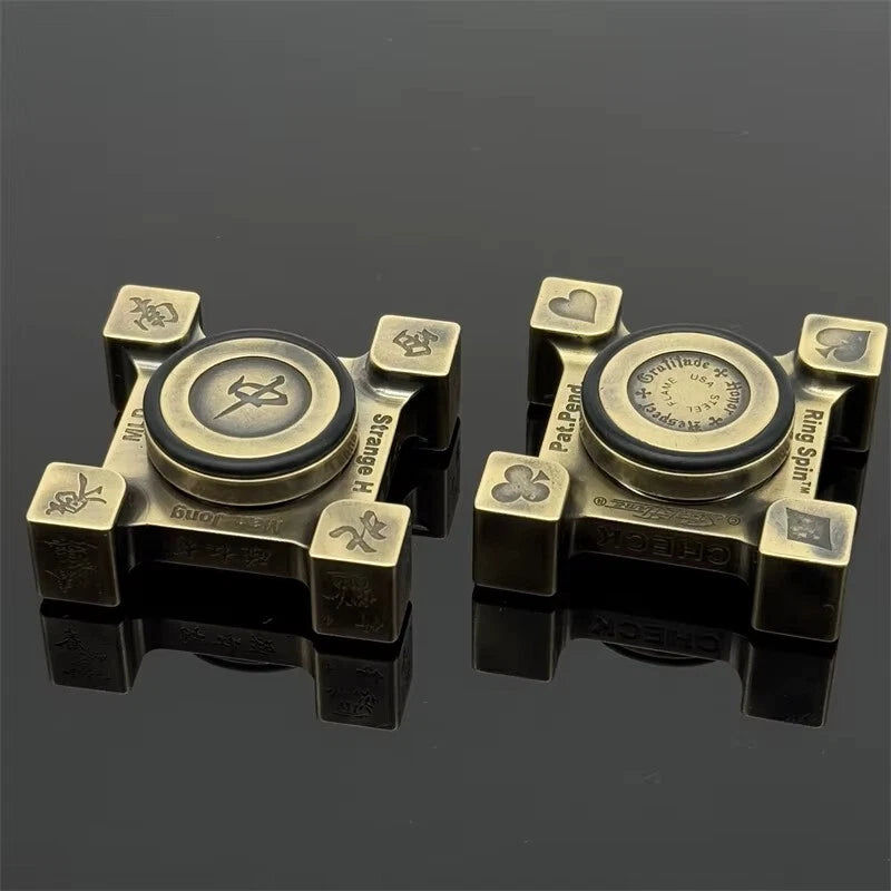 Brass Hand Spinner Retro Mahjong Pattern Poker Pattern EDC Fidget Spinner Toys 07FC0E-D4 - KOEEK