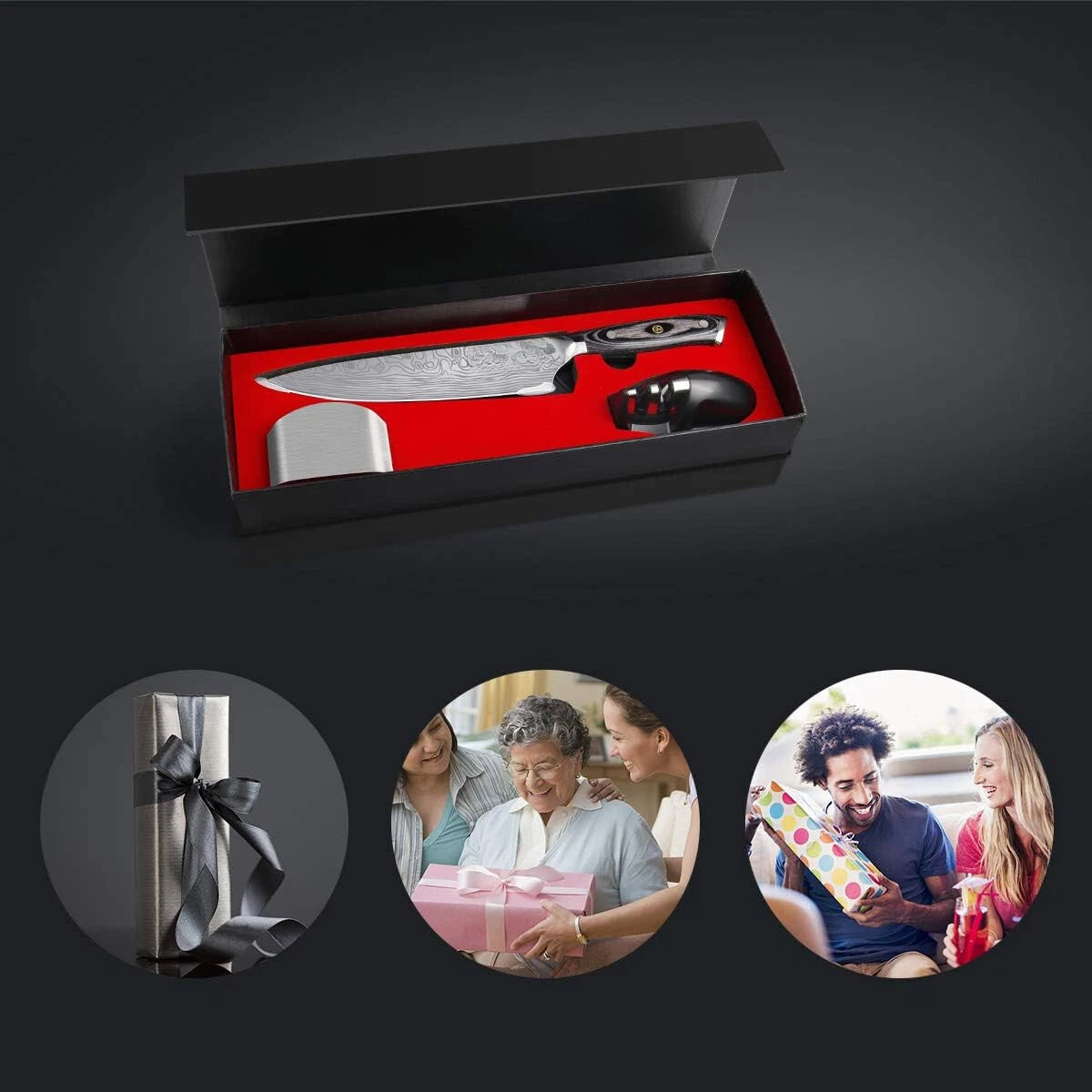 8-Inch Ultra-Sharp Professional Chef's Knife with Finger Guard and Sharpener 07FC0E-D4 - KOEEK