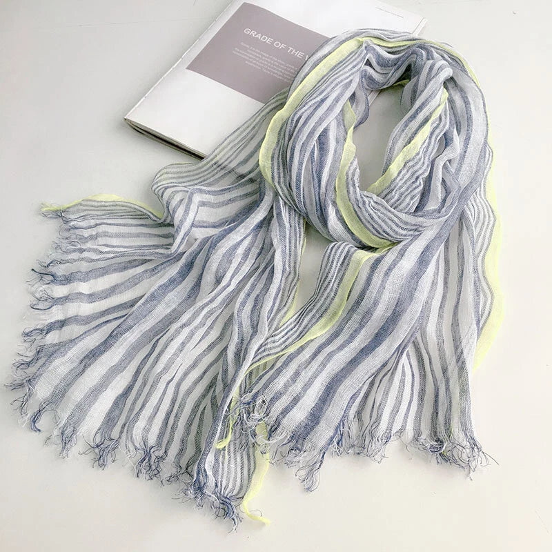 Mens  Flax Linen Preppy Scarf Breathable Casual Stripe Neckerchief Shawl 07FC0E-D4 - KOEEK