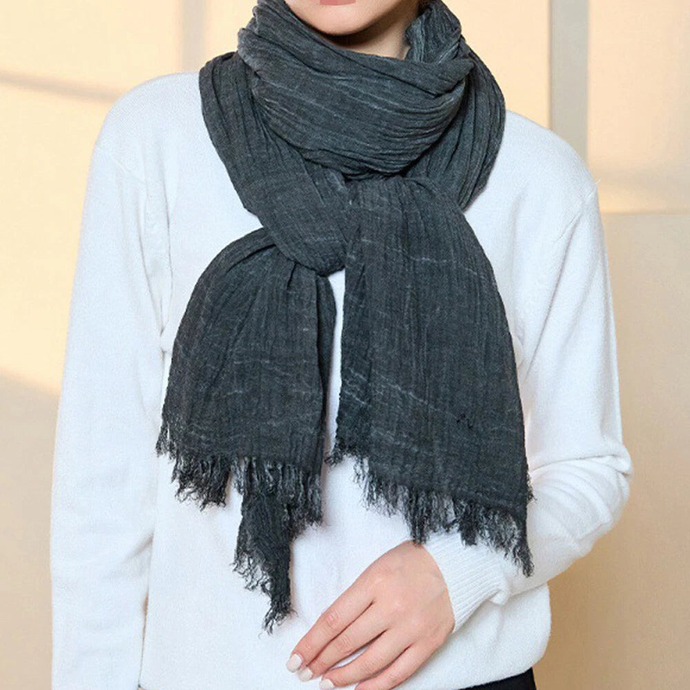 Solid Colors Cotton Scarves Shawls Wrap Men Unisex Wrinkle Large Scarf 200*100cm 07FC0E-D4 - KOEEK