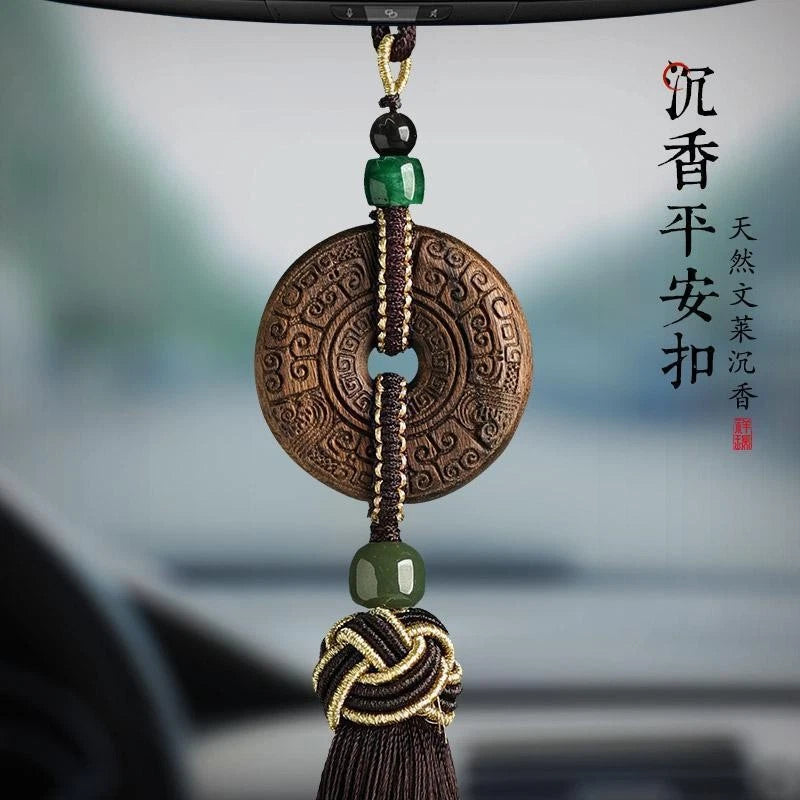 Agarwood Car Hanging Pendant Safe Travel Coin Amulet Rearview Mirror Decoration 07FC0E-D4 - KOEEK