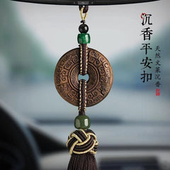 Agarwood Car Hanging Pendant Safe Travel Coin Amulet Rearview Mirror Decoration 07FC0E-D4 - KOEEK