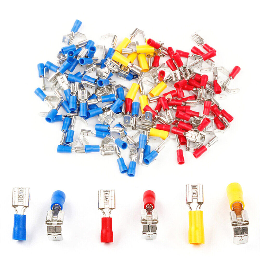 new 100Pcs Piggy Back Spade Connector Crimp Electrical Terminal 10-22AWG (Red Blue