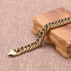 Solid Brass Handmade Vintage Bracelet Men's Bracelet Curb Flat Chain Length 24cm 07FC0E-D4 - KOEEK