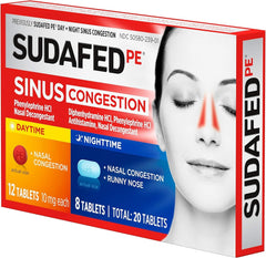new Sudafed PE Day and Night Sinus Pressure & Congestion Tablets, 20 Count SUDAFED - KOEEK