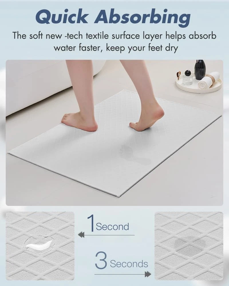 Ultra-thin bathroom mat (16 inches × 24 inches, white) 07FC0E-D4 - KOEEK